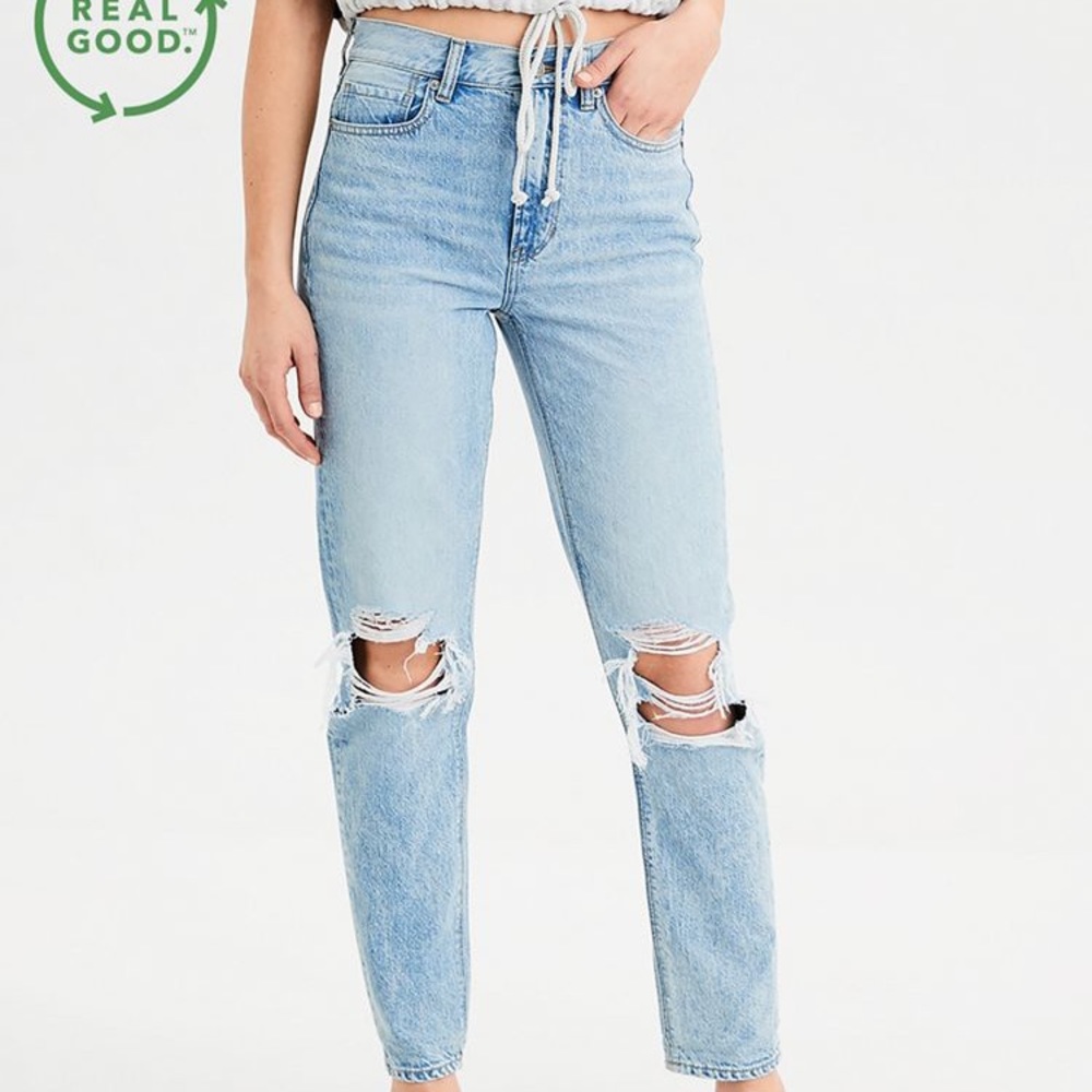 American Eagle distressed mom jean